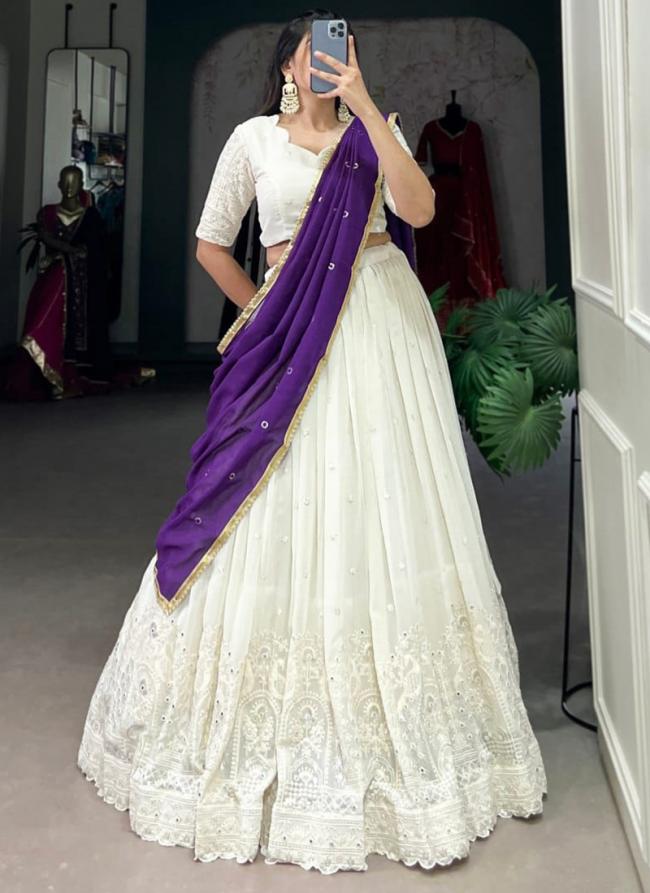 Georgette Purple Traditional Wear Lucknowi Work Readymade Lehenga Choli